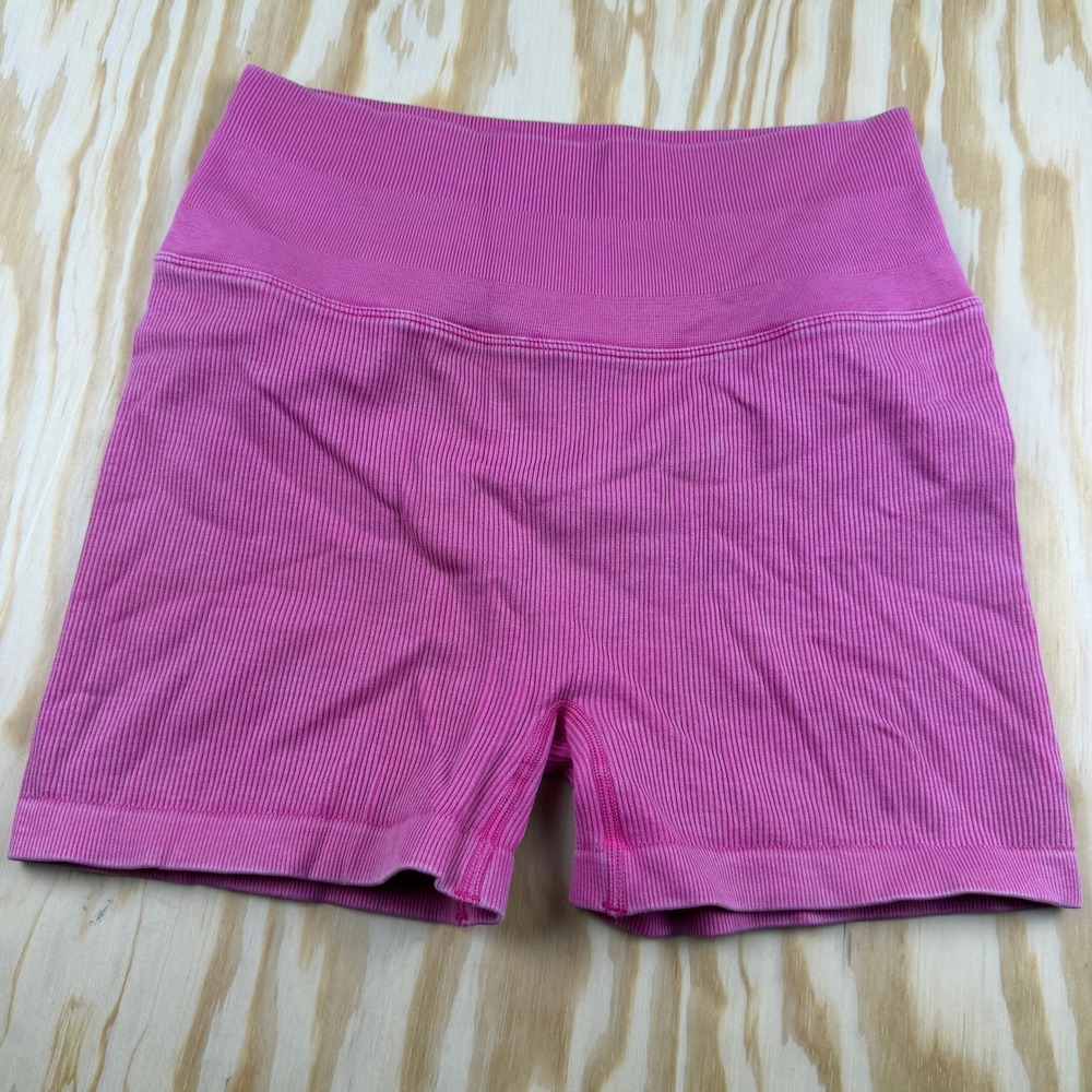 Spiritual Gangster Amor‎ Seamless Ribbed Biker Shorts Pink Mineral Wash M/L